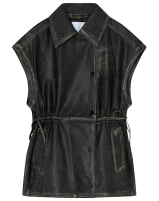 Cristin Distressed Leather Vest - Black